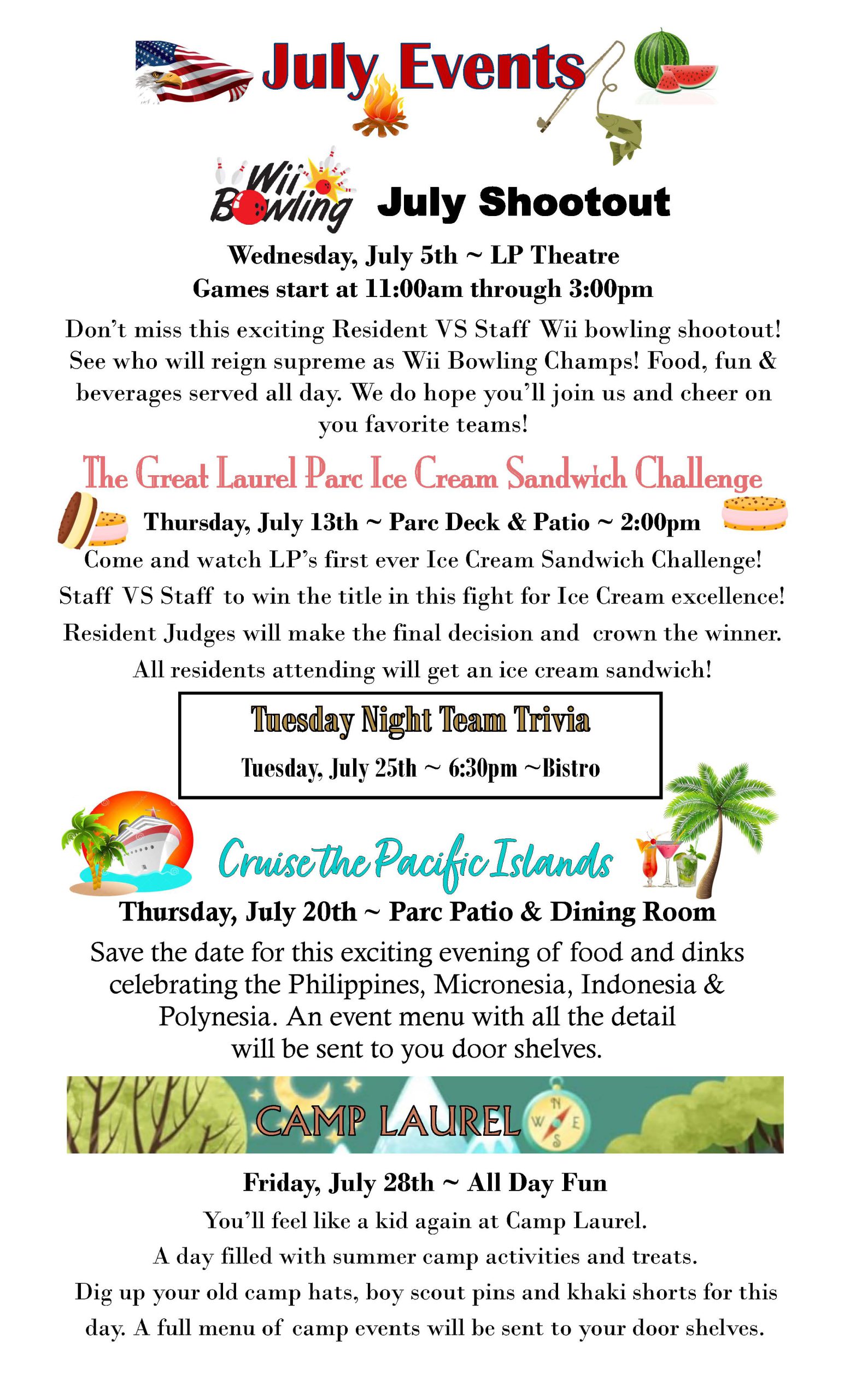 Laurel Parc July Events Calendar