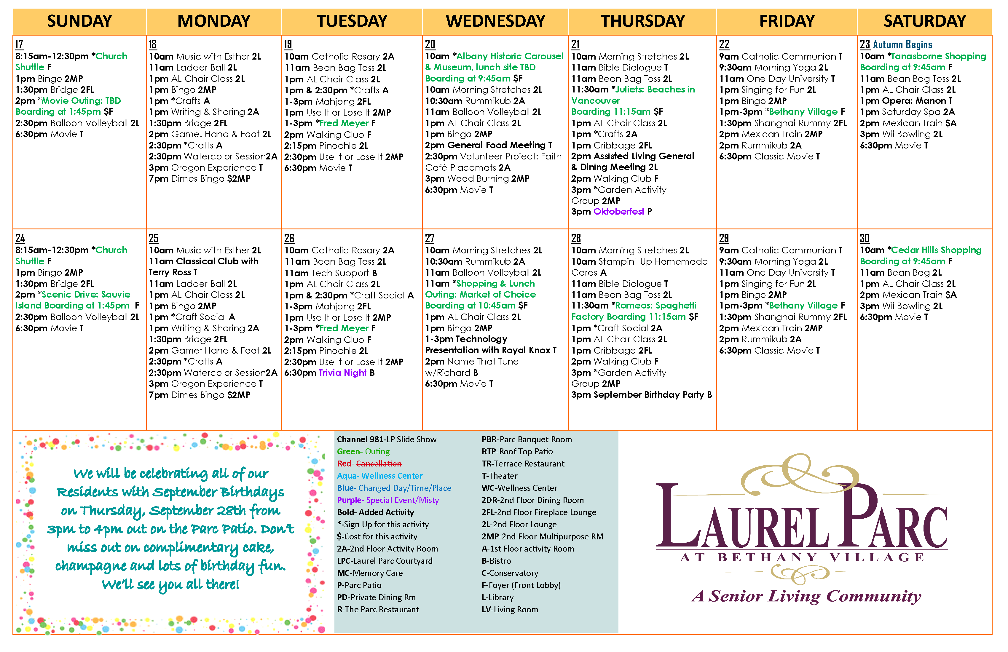 Community Activities and Events at Laurel Parc Senior Living September 2023