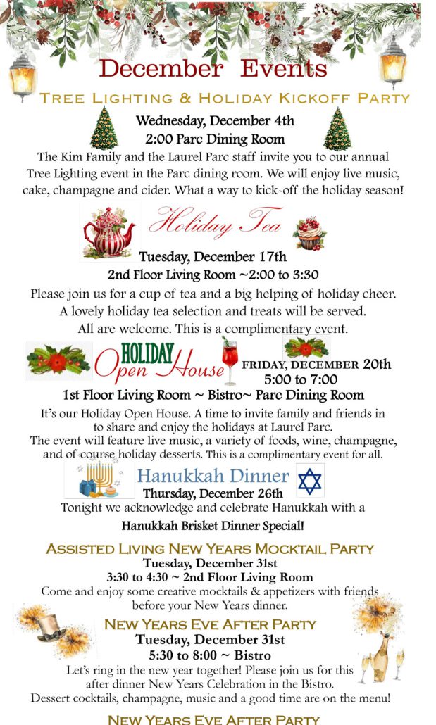 December Events at Laurel Parc Senior Living in Portland Oregon