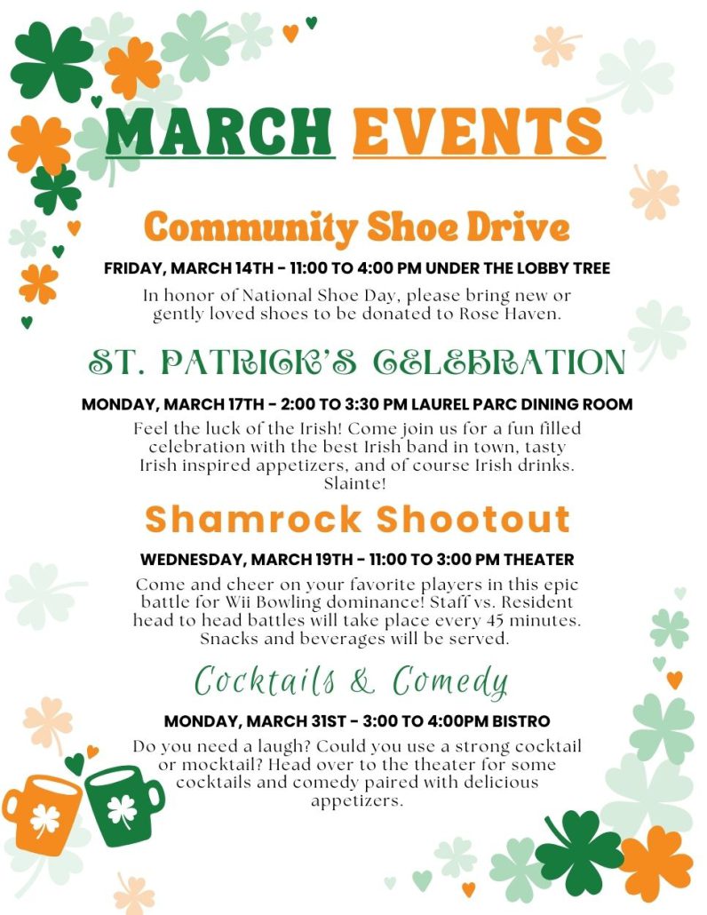 March Events at Laurel Parc Senior Living in Portland Oregon